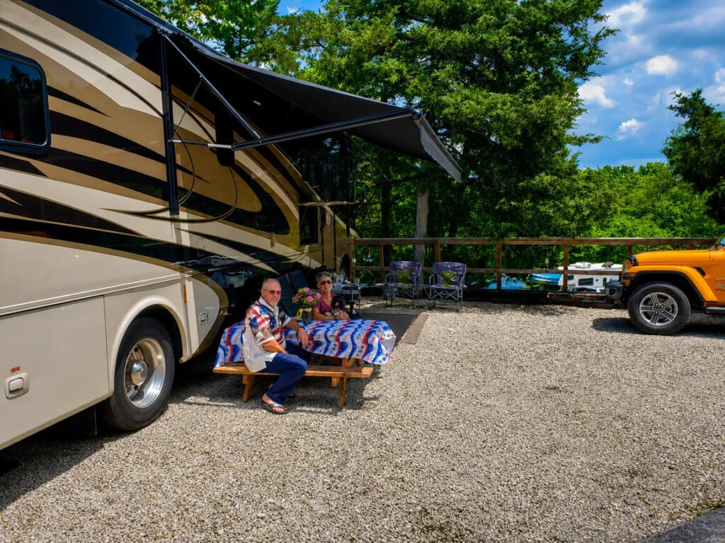 RV life in the camping community of Unhitched Branson RV Park in Branson, Missouri
