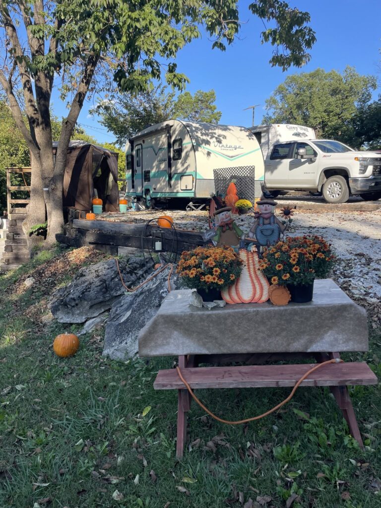 autumn decor at Unhitched Branson RV Park in Branson, Missouri
