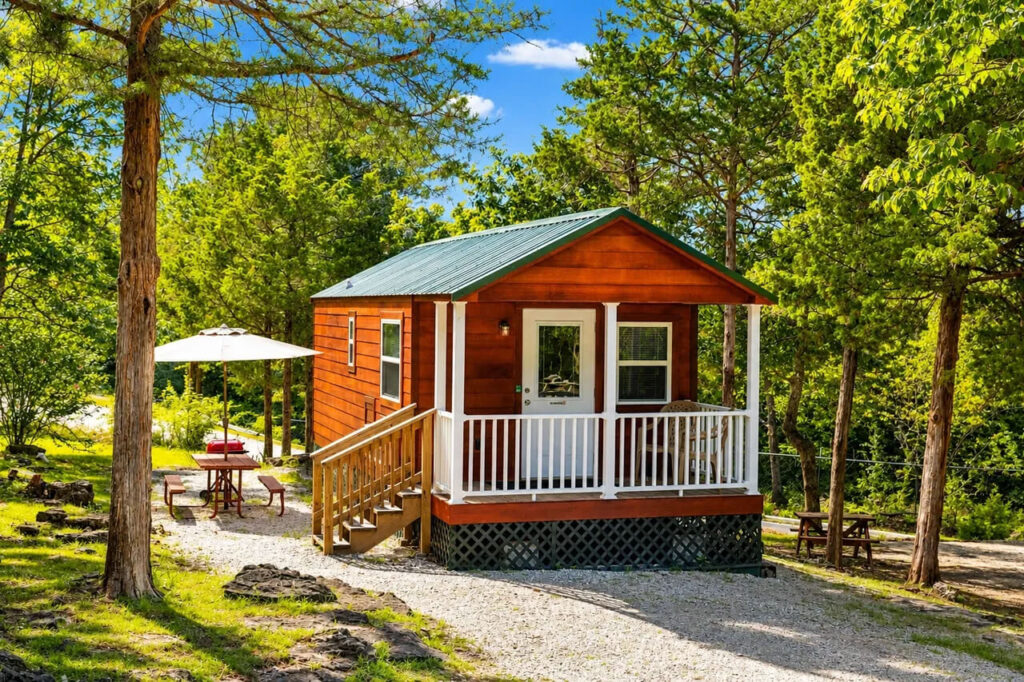 Peaceful and amenity-rich cabin at Unhitched Branson RV Park in Branson, Missouri