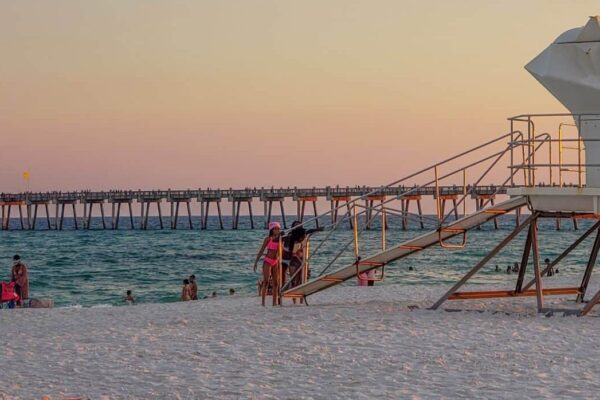 the emerald coast waters and Pensacola Beach Pier at Pensacola Beach