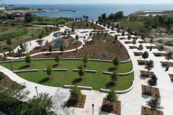 beautiful, clean, and modern park and playground located in downtown Pensacola along the Pensacola Harbor