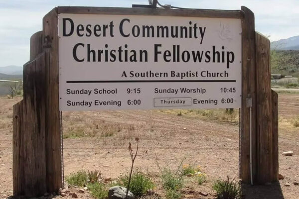 Desert Community Christian Fellowship church near Roosevelt Cottages RV Park in Tonto Basin, Arizona along Roosevelt Lake