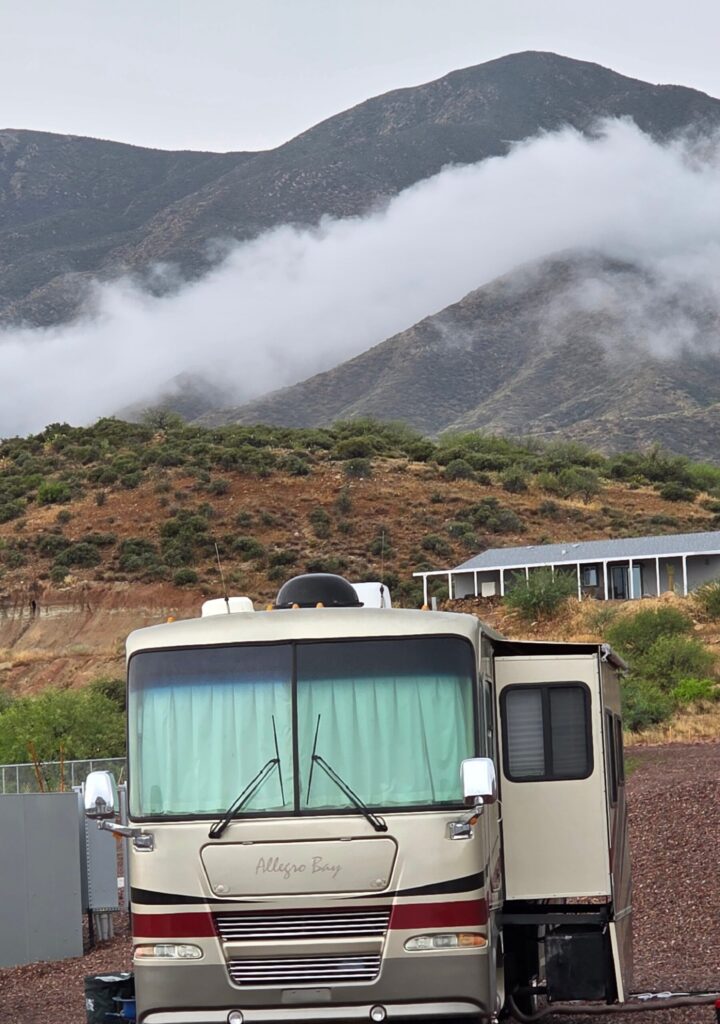 parked RV camping at Roosevelt Cottages RV Park in Tonto Basin, Arizona along the Roosevelt Lake
