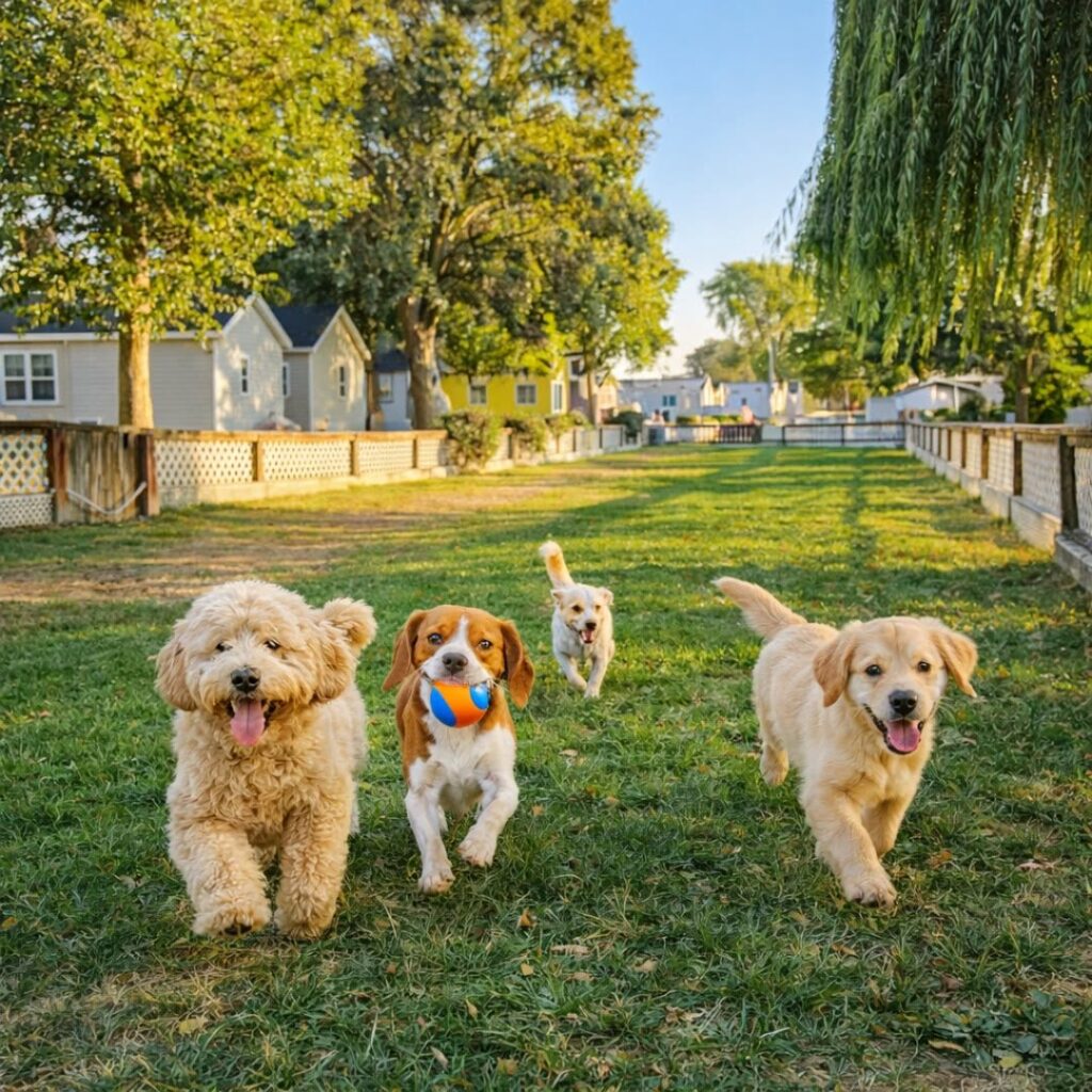 dog park along the Sacramento River Delta at Snug Harbor Marina