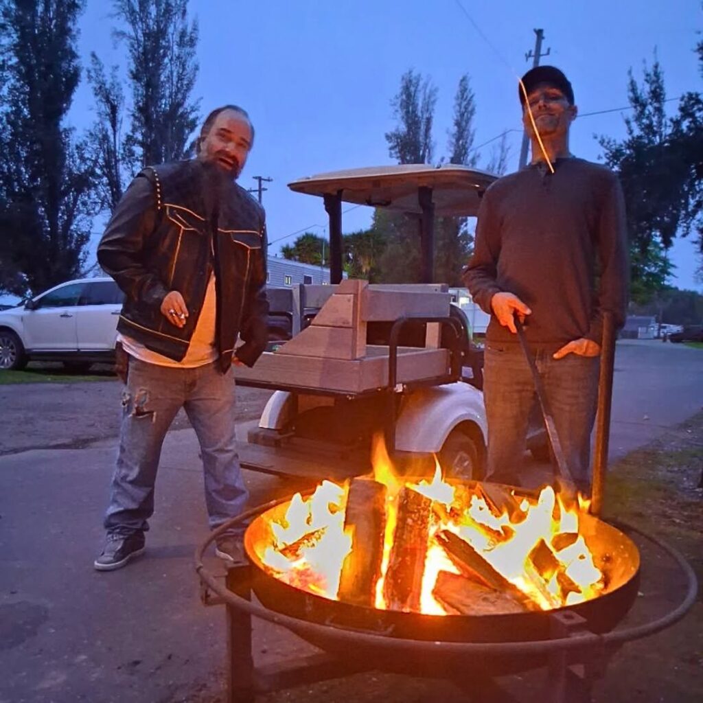 community fire pit along the Sacramento River Delta at Snug Harbor Marina